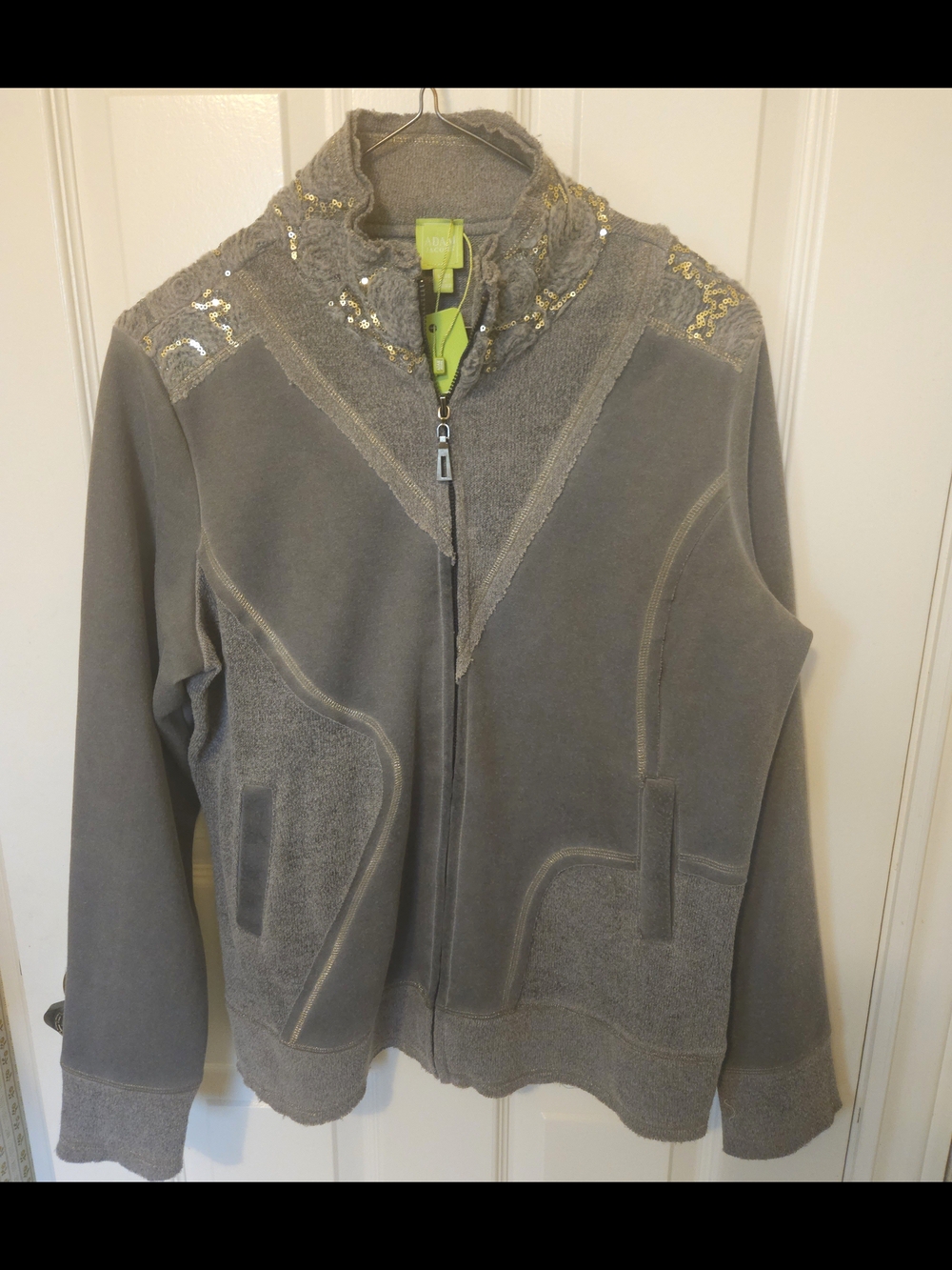 NWT Adam Jacobs Mixed Media Sequin Statement Jacket - Grey/Gold - Large